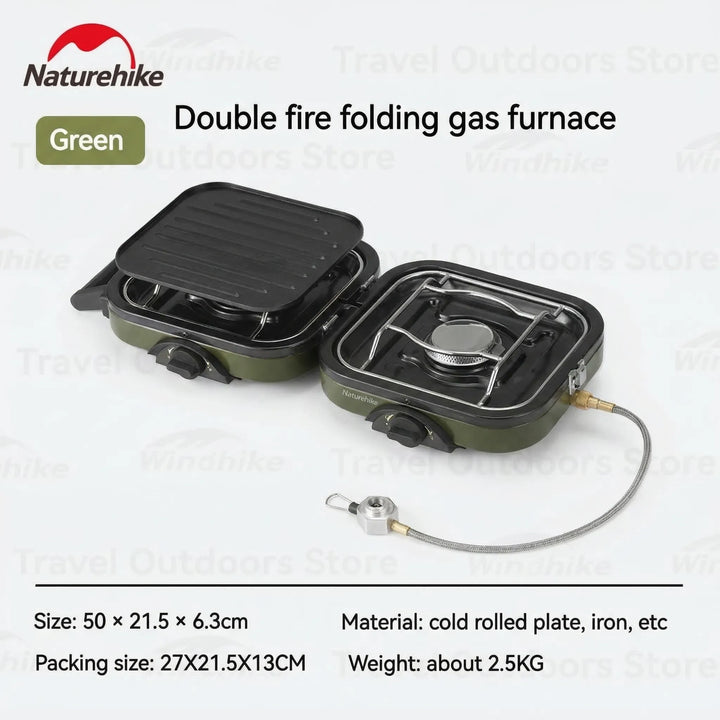 Complete portable camping stove kit featuring a compact gas burner and non-stick pan for easy outdoor meals.