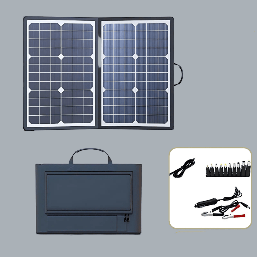 Durable outdoor portable solar charger, essential gear for camping, hiking, and remote power needs.
