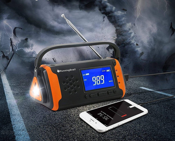 Portable solar emergency radio with power bank and flashlight for outdoor survival gear