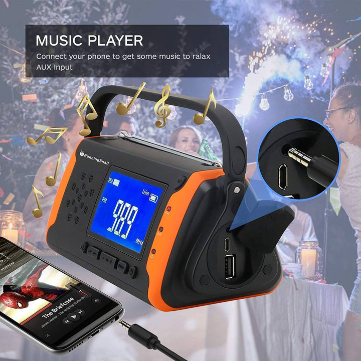 Survival equipment: rugged portable solar emergency radio, power bank & LED flashlight