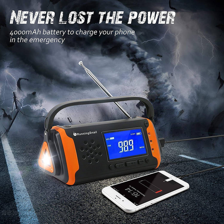 Rechargeable solar radio with power bank & emergency flashlight, ideal for outdoor adventures