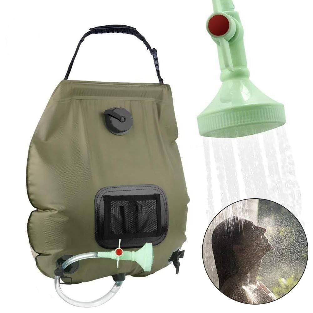 Portable solar heated camp shower bag, 5-gallon (20L) capacity for outdoor hiking & camping hydration