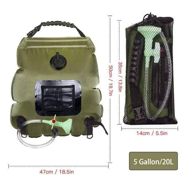 5-gallon portable camp shower, solar heated for hiking, camping, and outdoor adventures