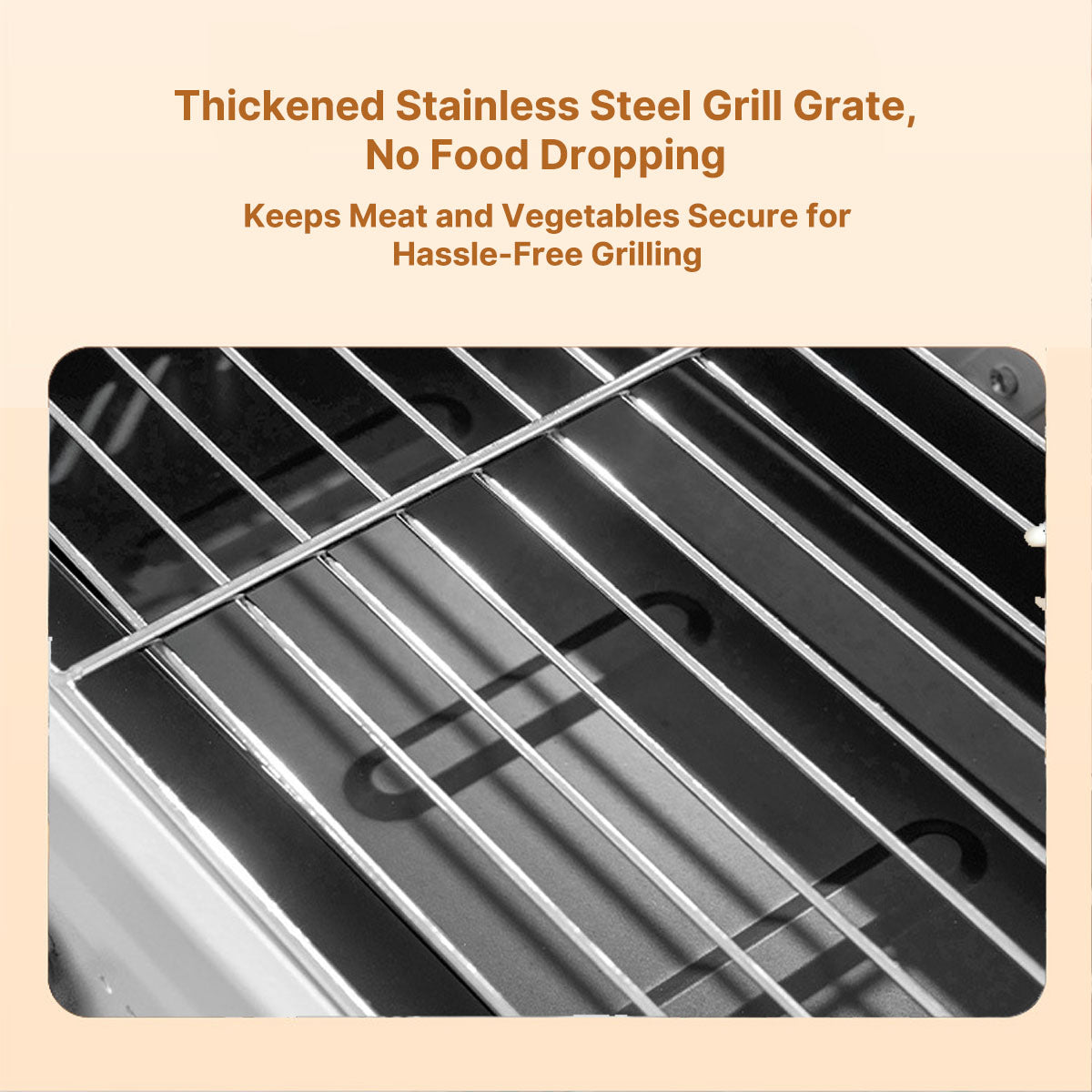Side view of portable folding stainless steel BBQ grill for outdoor use