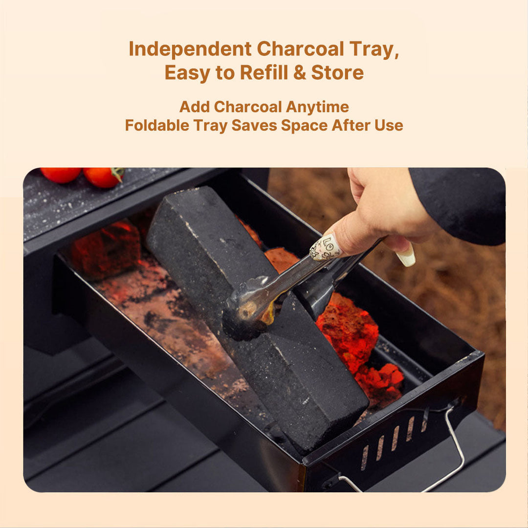 Portable charcoal grill made of stainless steel, easy to assemble
