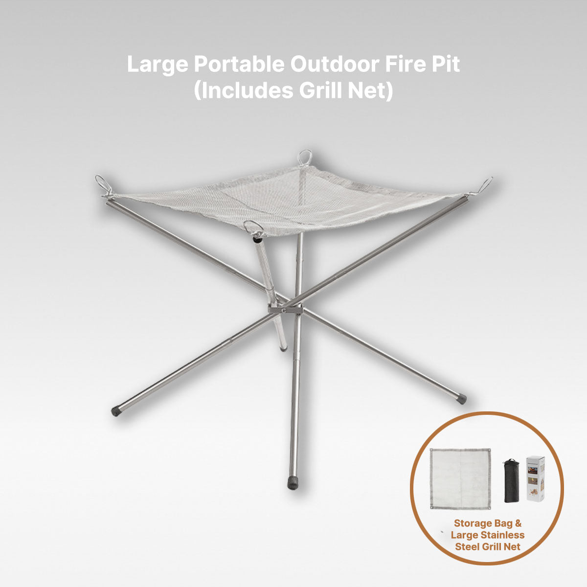Enjoy outdoor cooking with this portable stainless steel fire pit and practical grill attachment.