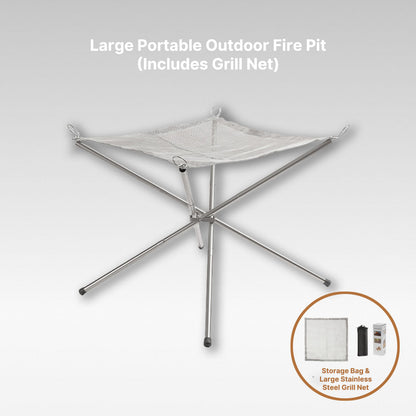 Enjoy outdoor cooking with this portable stainless steel fire pit and practical grill attachment.