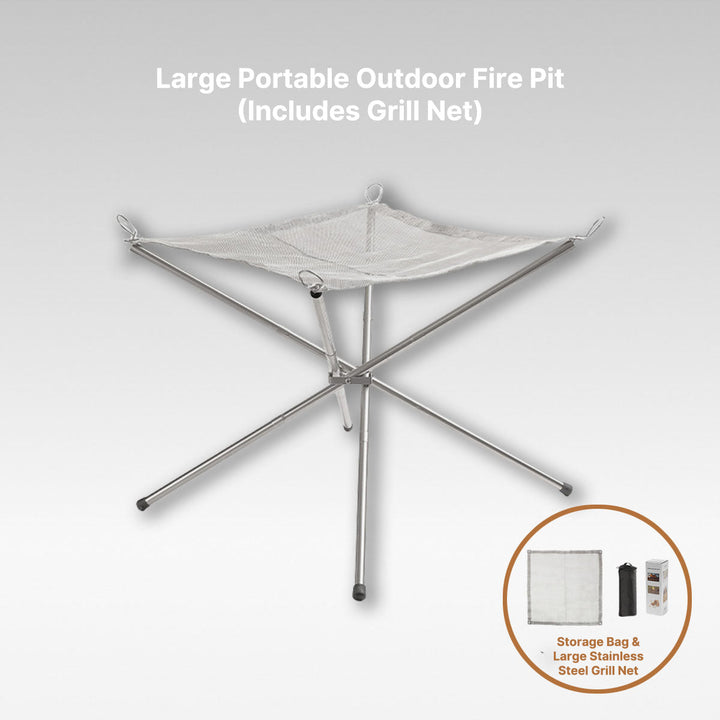 Enjoy outdoor cooking with this portable stainless steel fire pit and practical grill attachment.