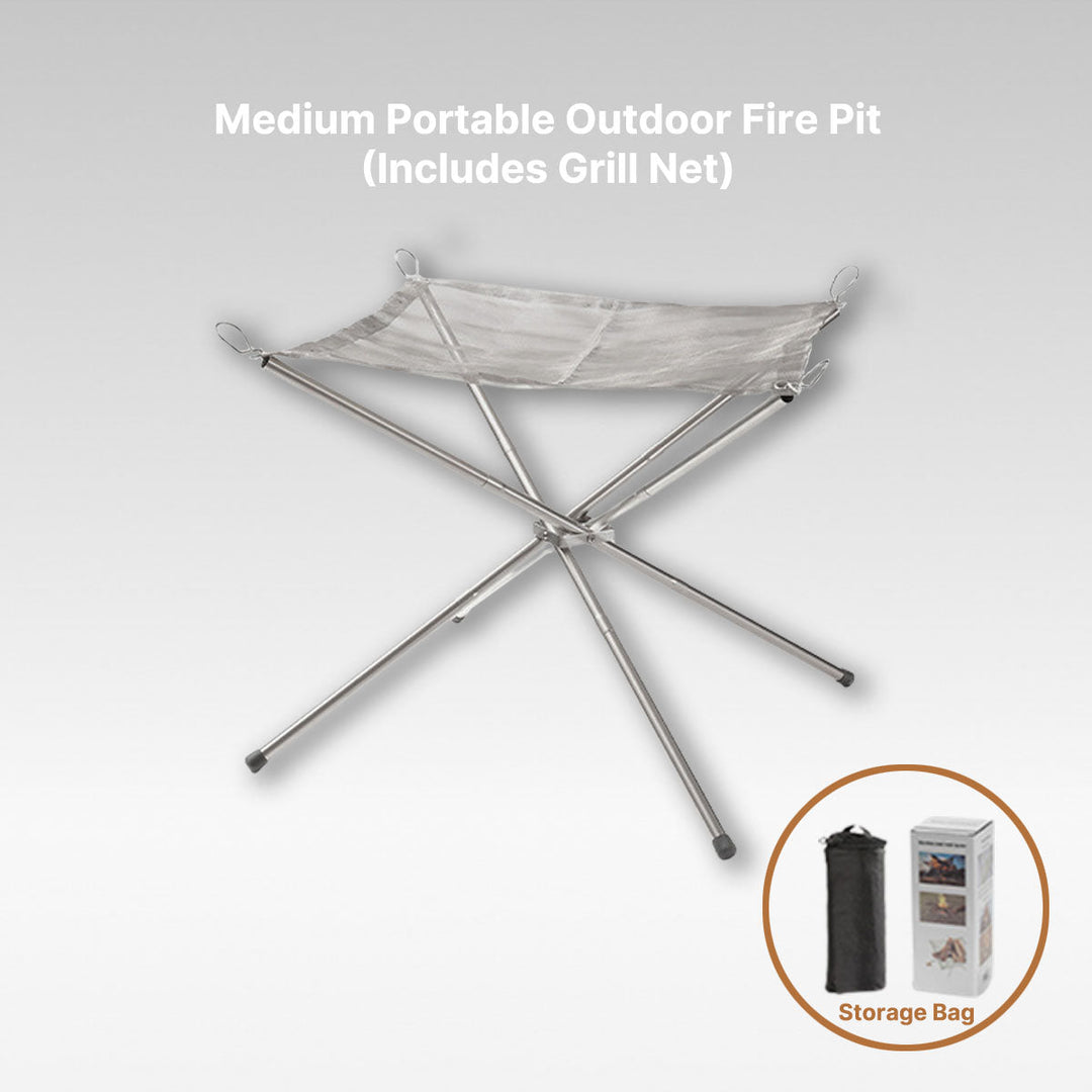 Lightweight stainless steel camping fire pit and grill rack, perfect for any outdoor adventure.
