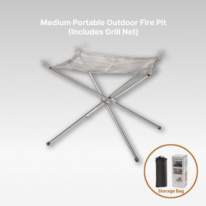 Lightweight stainless steel camping fire pit and grill rack, perfect for any outdoor adventure.