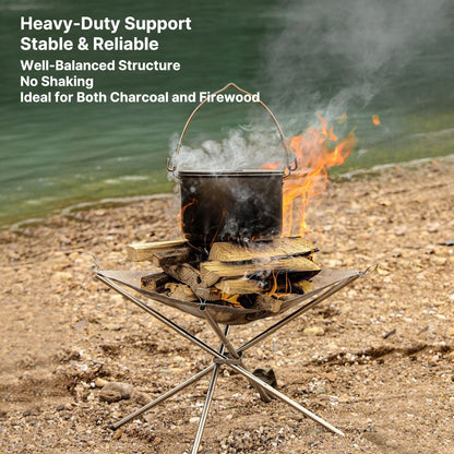 Travel-friendly stainless steel fire pit and grill set, essential camping gear for avid adventurers.