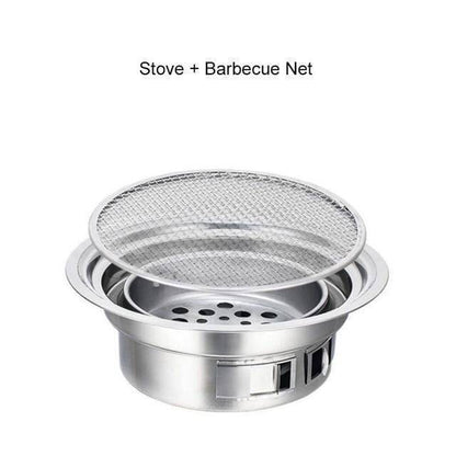Compact portable charcoal barbecue grill made of stainless steel, ideal for outdoor cooking and travel.