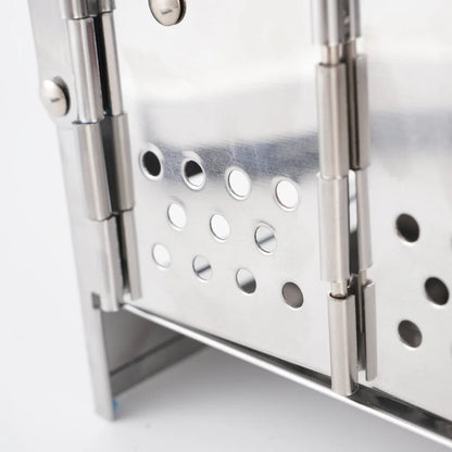 Compact stainless steel wood burning stove for camping, great for survival and emergency use