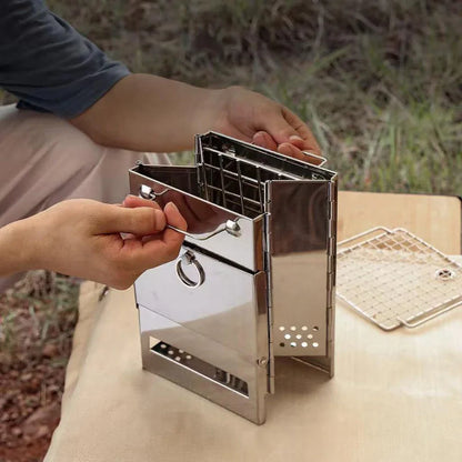 Durable stainless steel folding stove, excellent for camping, hiking, and survival equipment needs