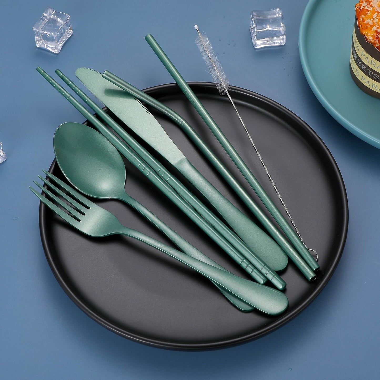 Travel-friendly stainless steel utensil set for sustainable living.