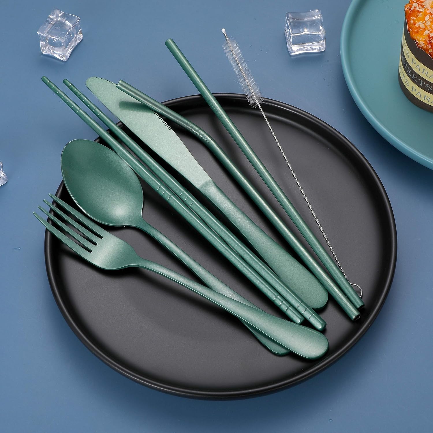 Travel-friendly stainless steel utensil set for sustainable living.