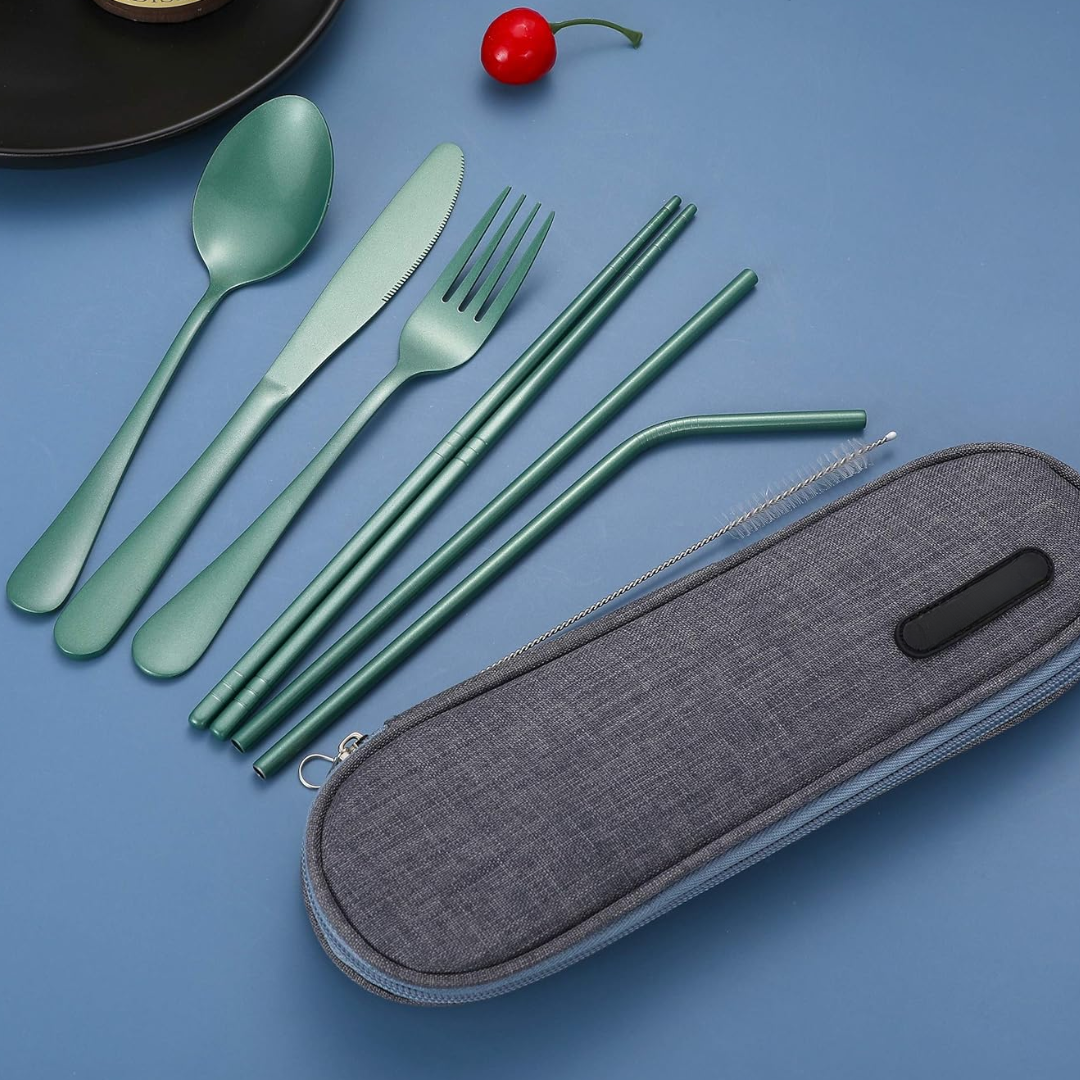 Compact travel dinnerware set, perfect for lunch and outdoor meals.