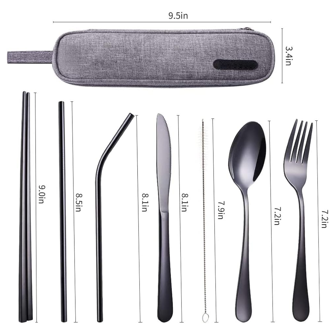 Unisex portable stainless steel cutlery set for all your travel needs.