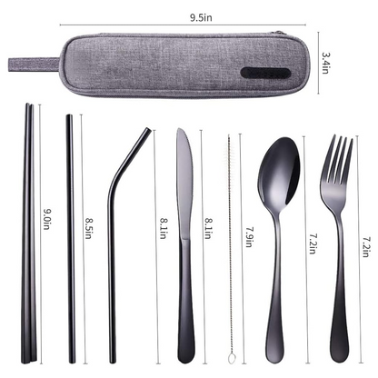 Unisex portable stainless steel cutlery set for all your travel needs.