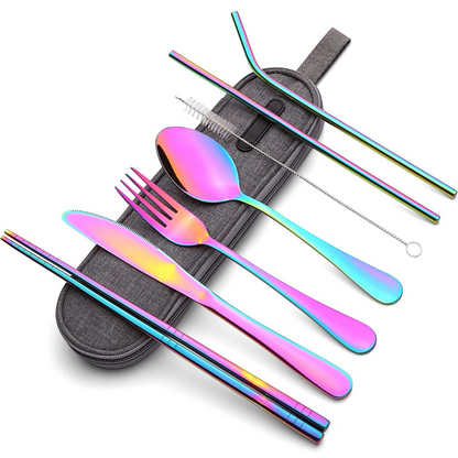 Eco-friendly portable utensil set for eating on the go, ideal for travel & office lunch.