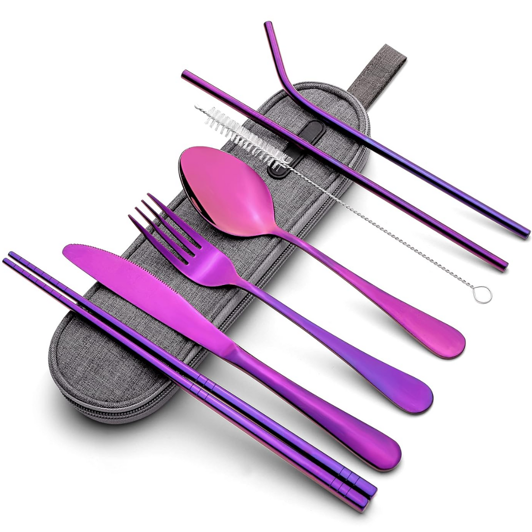Reusable travel cutlery set, a sustainable choice for school lunches & outdoor adventures.