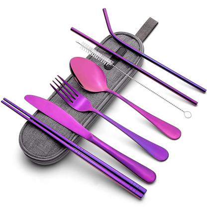 Reusable travel cutlery set, a sustainable choice for school lunches & outdoor adventures.