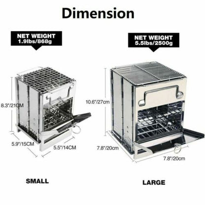 Survival gear: portable stainless steel wood burning camping stove, perfect for outdoor cooking