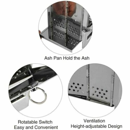 Portable wood burning stove, a stainless steel camping grill for outdoor cooking and BBQ