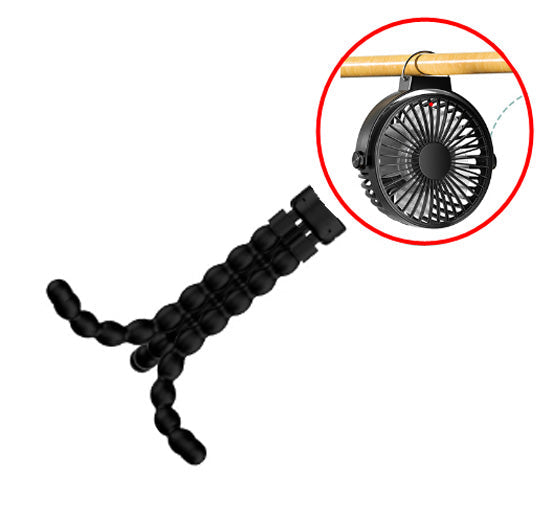 Quiet baby fan with flexible tripod, 8000mAh battery, and safe design for peaceful cooling.