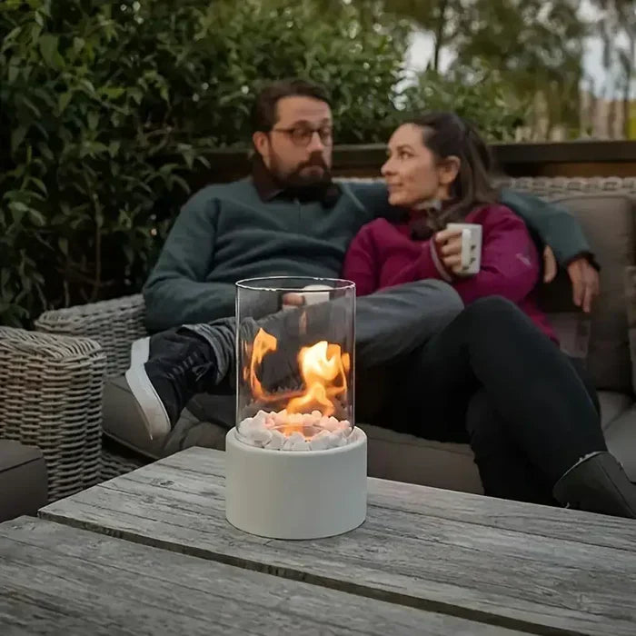 Versatile table fire lantern, enhancing indoor & outdoor decor with modern ambiance & style.