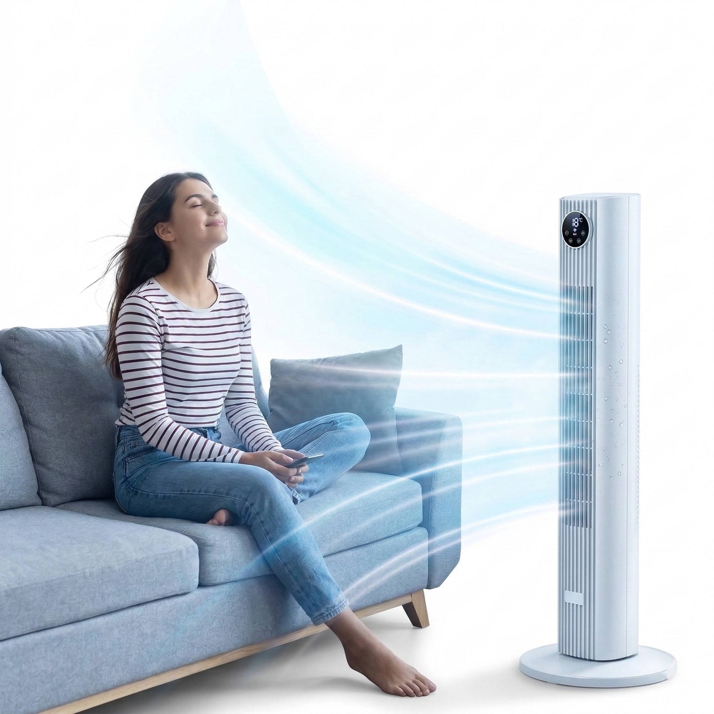 Compact portable air conditioner cooler for bedroom & apartment living. Quiet tower fan delivers personal comfort.