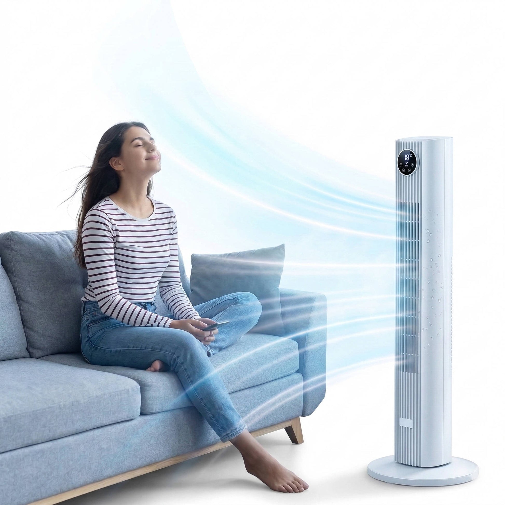 Compact portable air conditioner cooler for bedroom & apartment living. Quiet tower fan delivers personal comfort.
