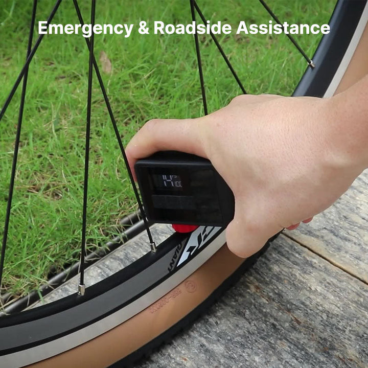 Handheld USB-C bicycle pump for quick tire inflation, essential outdoor biking gear