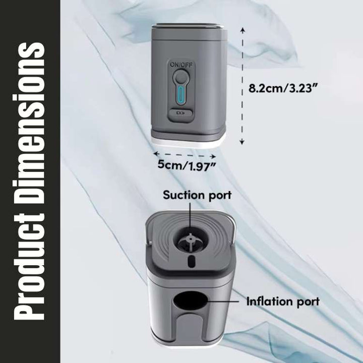 Small USB rechargeable inflator pump with bright camping light, great for quick mattress setup.