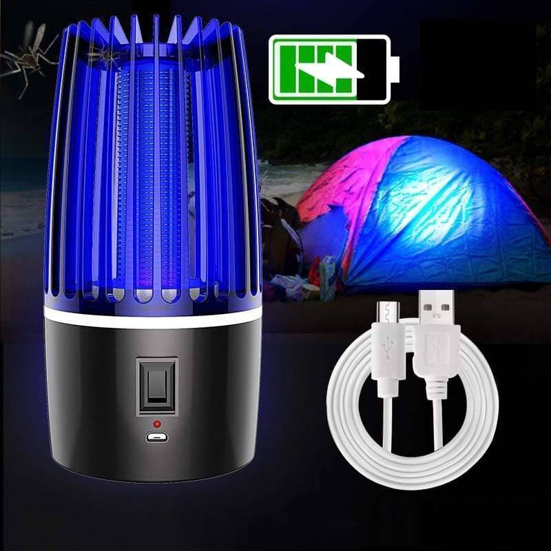 2-in-1 portable LED mosquito killer lamp, USB rechargeable insect zapper for outdoor and indoor use.