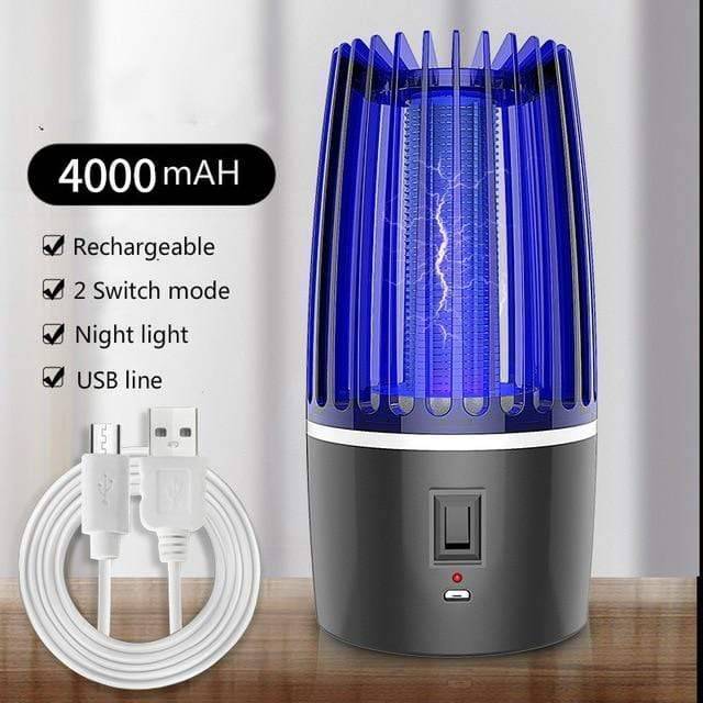 Travel-friendly USB rechargeable mosquito killer, LED lamp for camping, home, silent insect zapping.