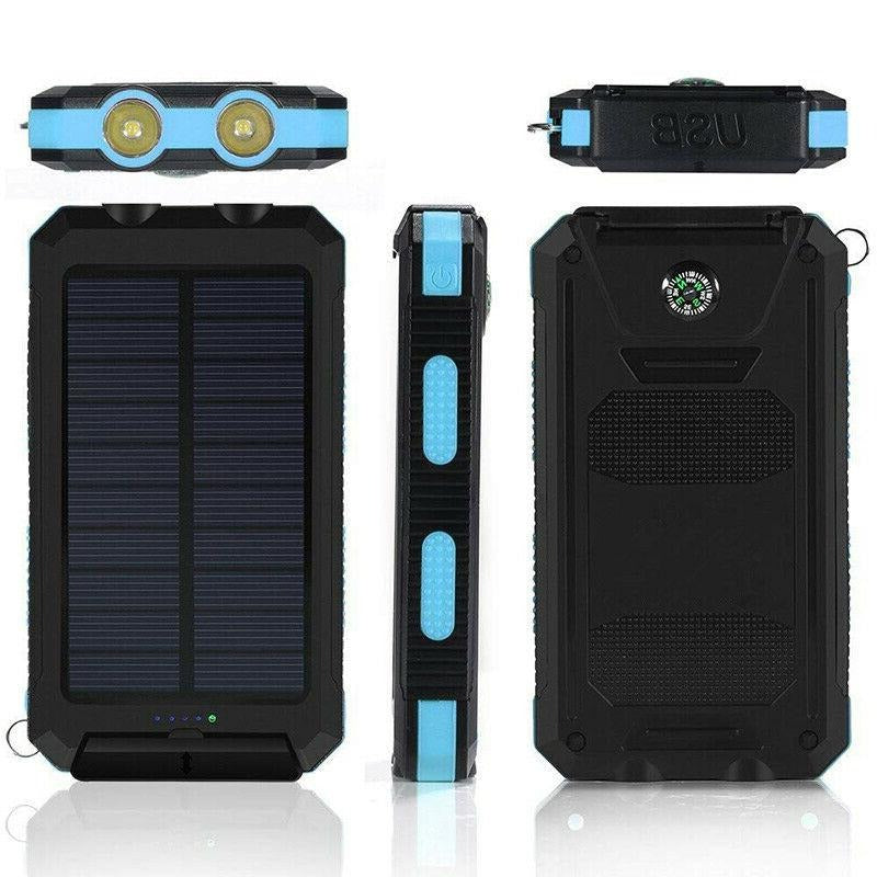 Portable solar power bank with included charging cable, a complete outdoor power solution.