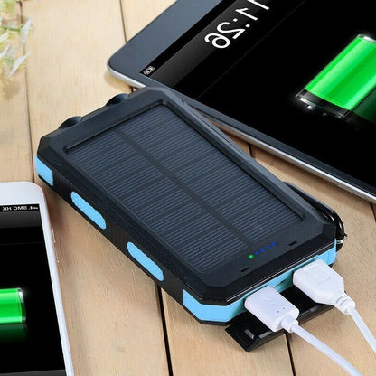 Rugged waterproof solar power bank, essential for camping, hiking, and outdoor adventures.