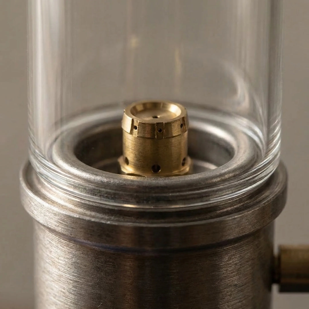Outdoor camping gas candle lamp for tents, offering portable, windproof light & warm ambiance.