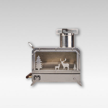 Portable wood burning camping stove with chimney for outdoor cooking and survival gear