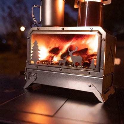 Durable portable wood stove for camping, offering reliable heat for picnic and survival
