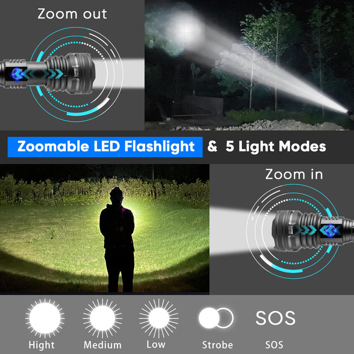 Waterproof LED flashlight submerged, demonstrating its durability for extreme outdoor conditions