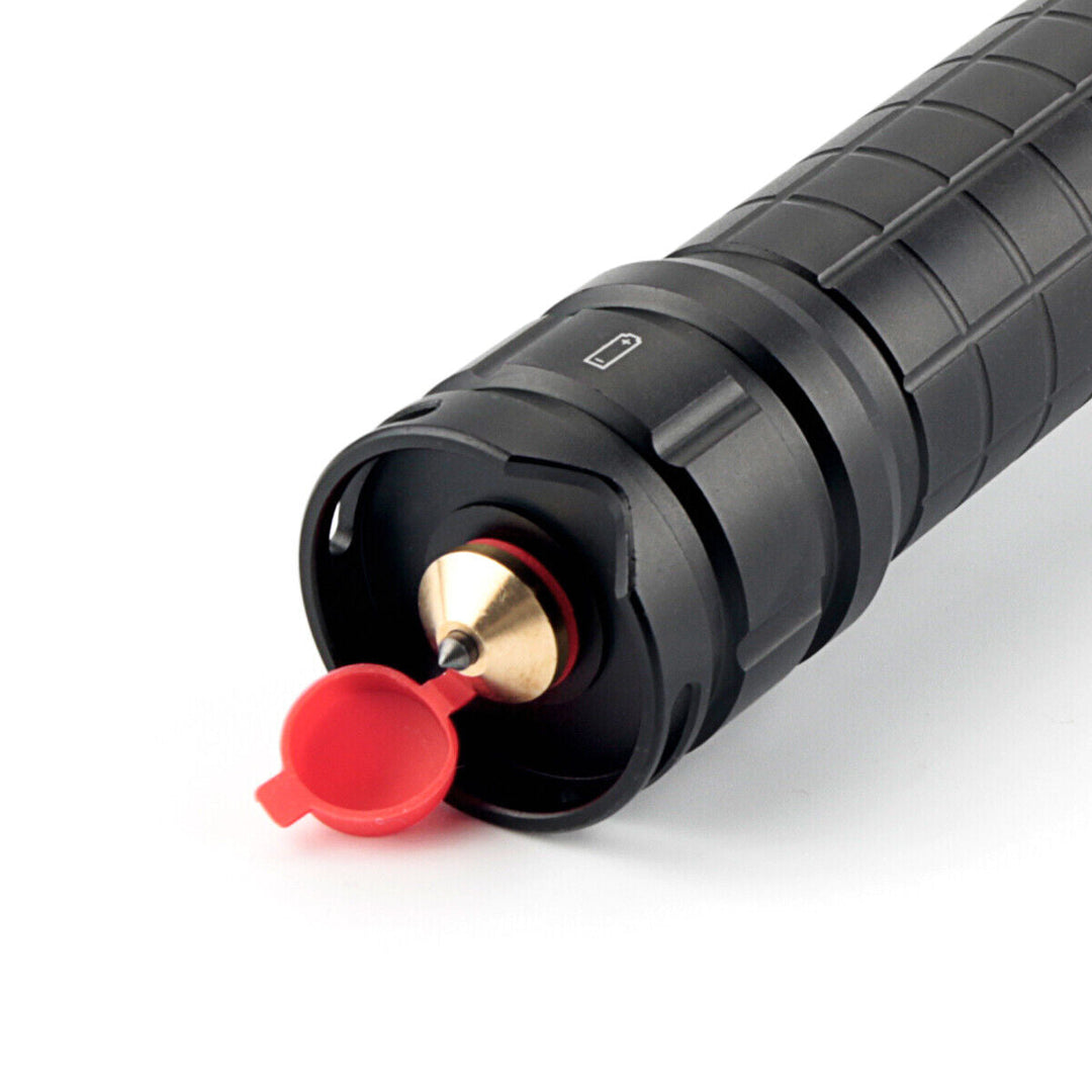 Bright LED flashlight illuminating a trail, perfect for hiking and outdoor exploration