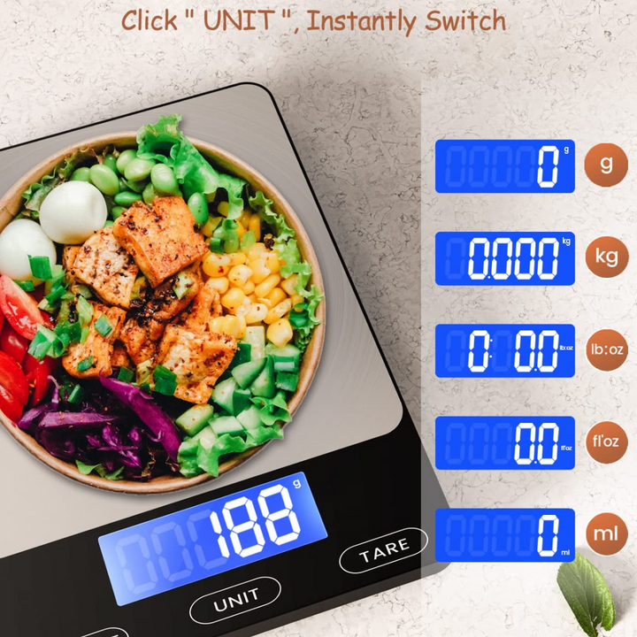 Accurate digital kitchen scale for precise ingredient weighing, a key cooking tool.