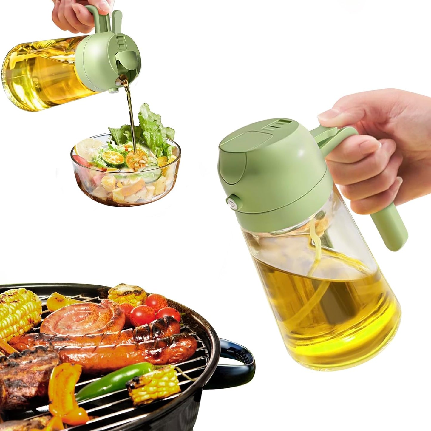 Essential kitchen tool: premium glass olive oil spray dispenser for cooking & healthy food prep.