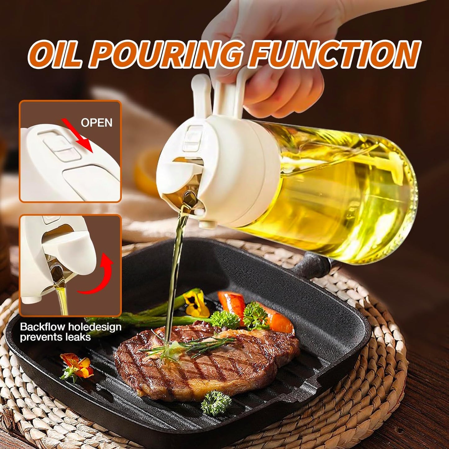 Easy-to-use glass olive oil spray bottle for cooking, baking, & healthy food prep; kitchen essential.