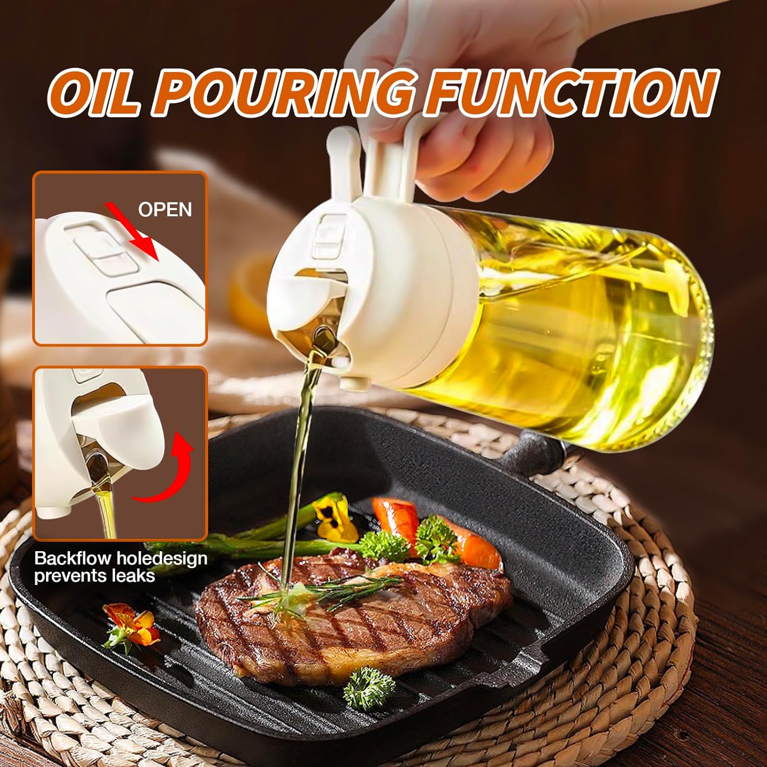 Easy-to-use glass olive oil spray bottle for cooking, baking, & healthy food prep; kitchen essential.