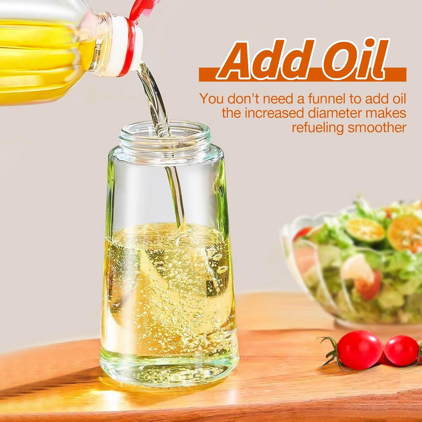 Precise 2-in-1 glass olive oil spray dispenser for healthy cooking, grilling, and kitchen tasks.