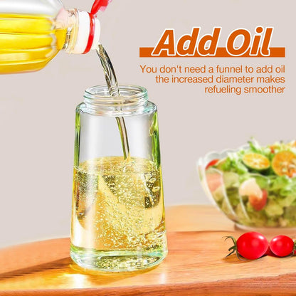Precise 2-in-1 glass olive oil spray dispenser for healthy cooking, grilling, and kitchen tasks.