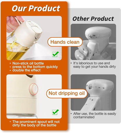 Stylish glass olive oil spray dispenser, ideal kitchen accessory for healthy cooking & food prep.